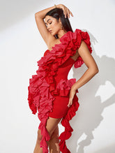 Flower Vine Asymmetric Draped Dress